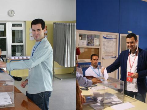 David López (Participa Priego) y José Manuel Mármol (PSOE) votando. (Fotos: R. Cobo y Antonio J. Sobrados)