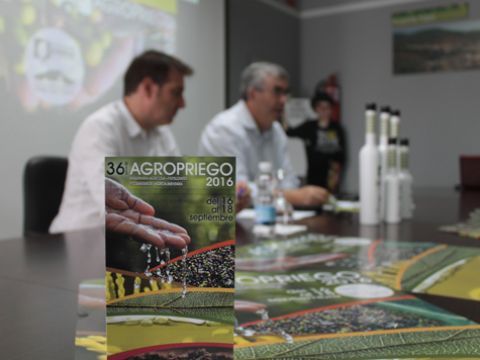 Pablo Ruiz y Francisco Serrano, en segundo término, durante la presentación esta mañana del programa de actividades de Agropriego. (Foto: R. Cobo)