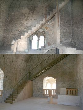 Nuevo acceso al terrado de la torre desde la planta superior y estado anterior. (Foto: R. Carmona)
