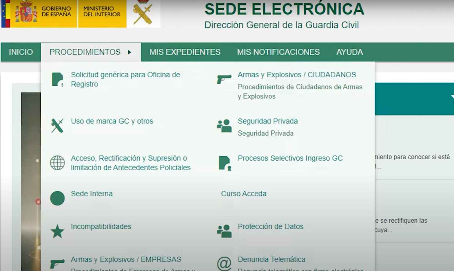 Sede electrónica de la Dirección General de la Guardia Civil.