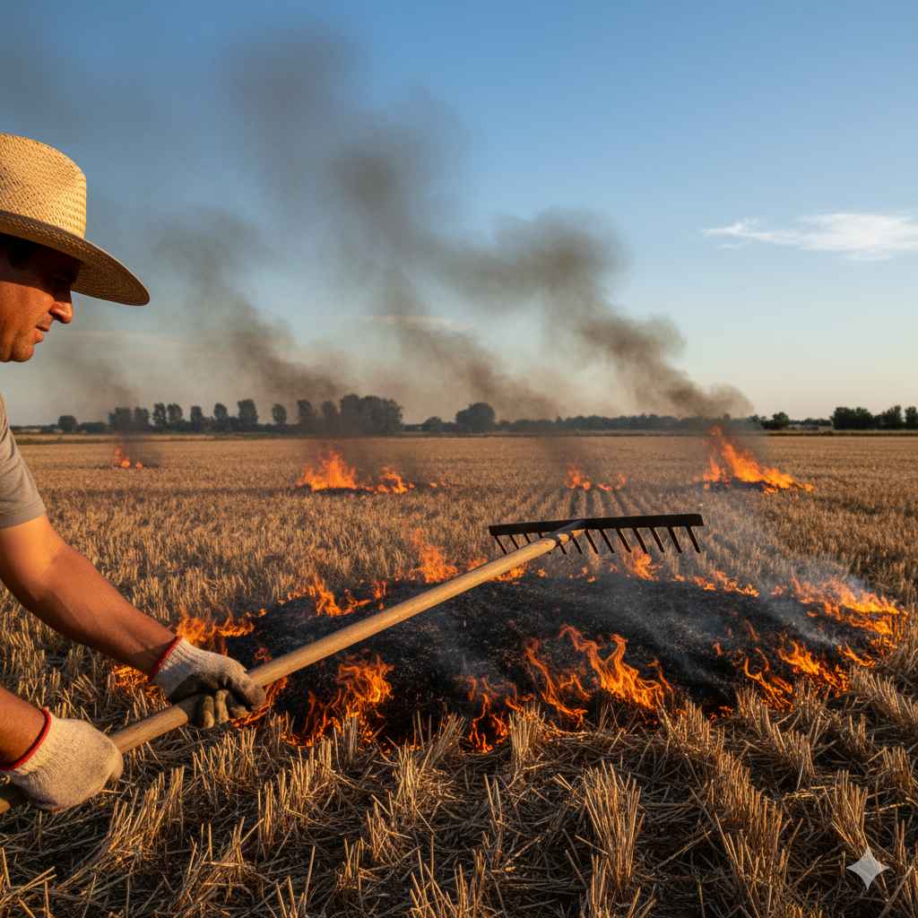 Quema de rastrojo en una explotación agrícola.
