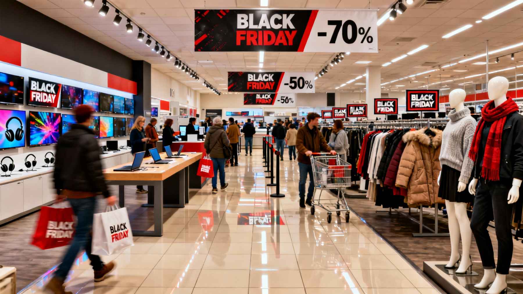 Ofertas del Black Friday en unos grandes almacenes.