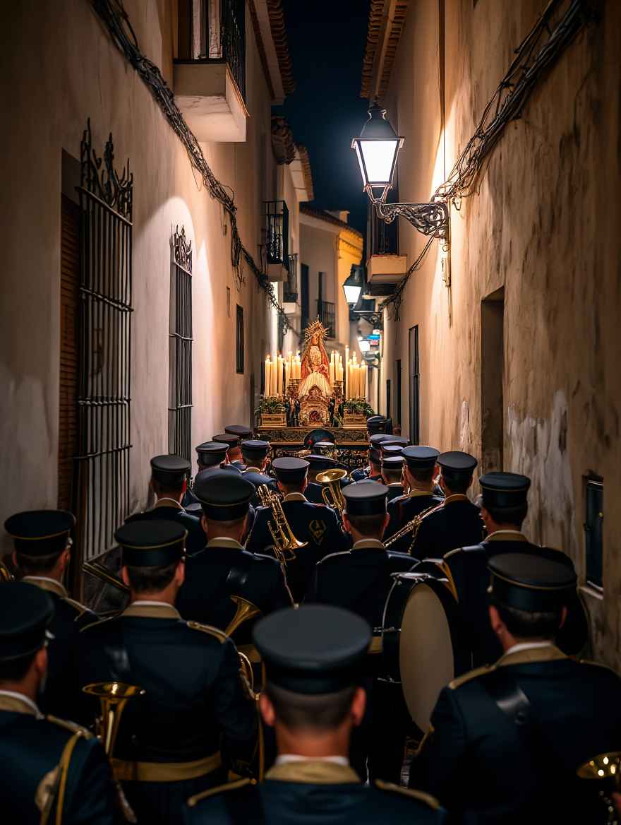 Banda de música acompañando un paso de Semana Santa.