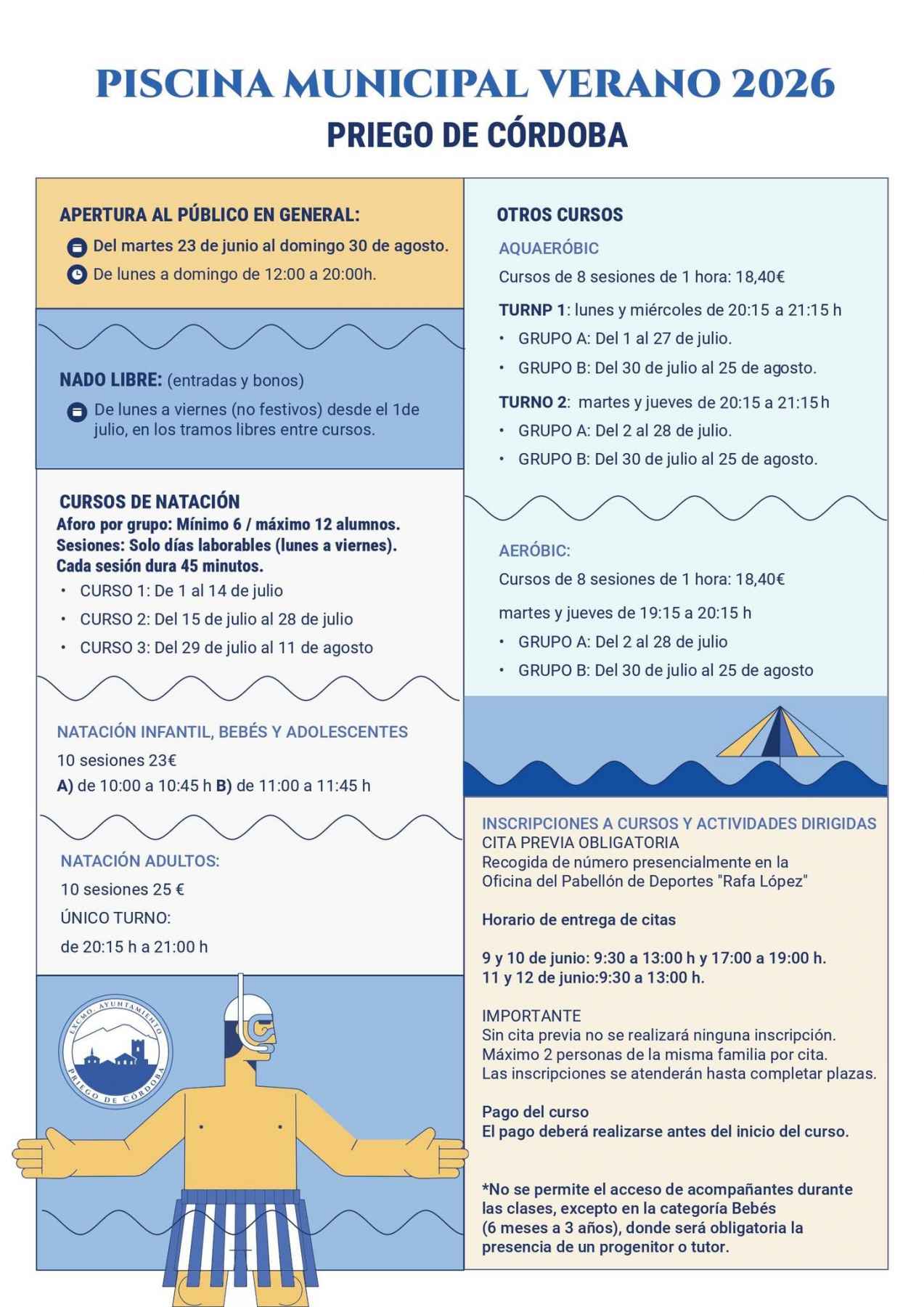 Cartel de las actividades de la piscina para este verano.
