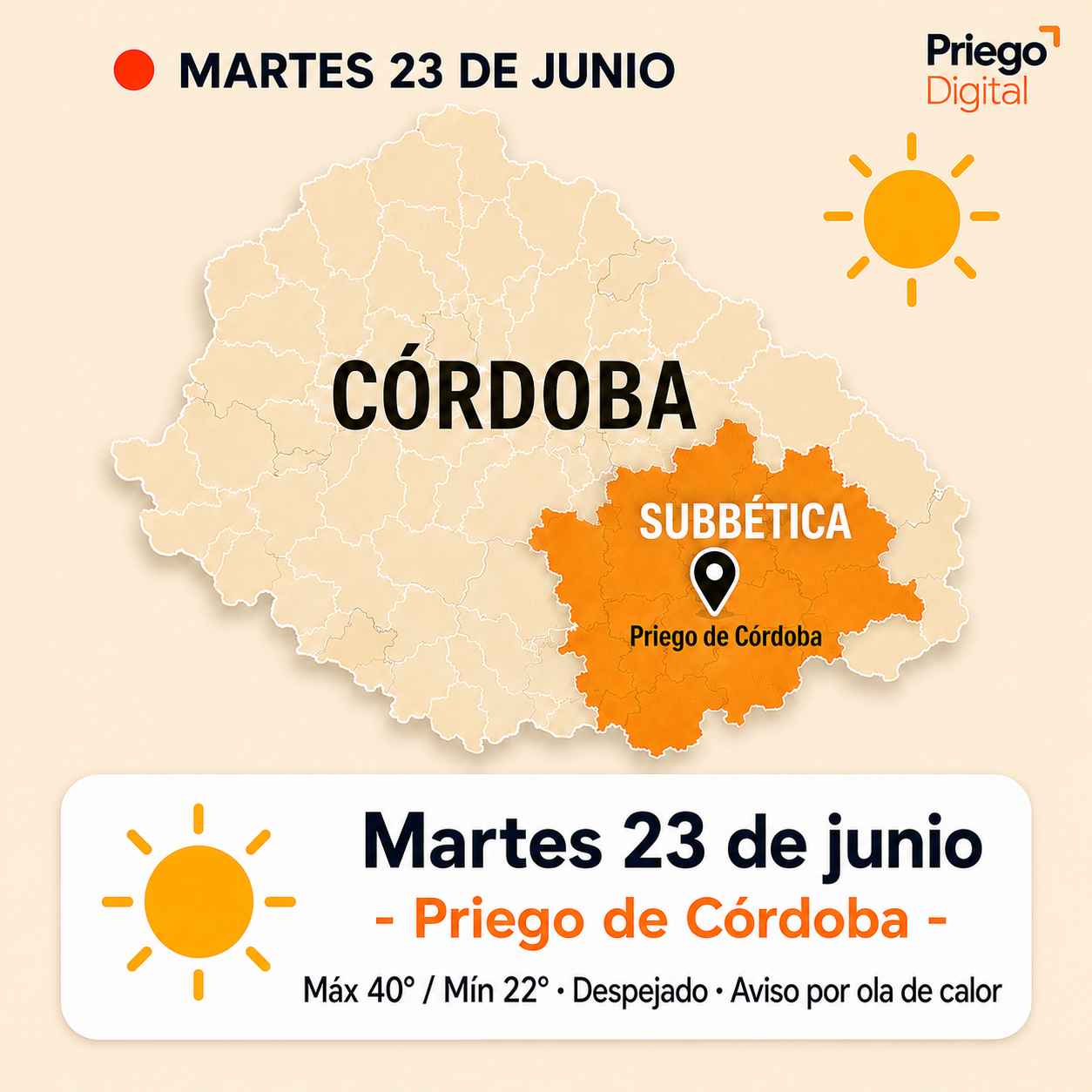 Previsión de AEMET para Priego de Córdoba.