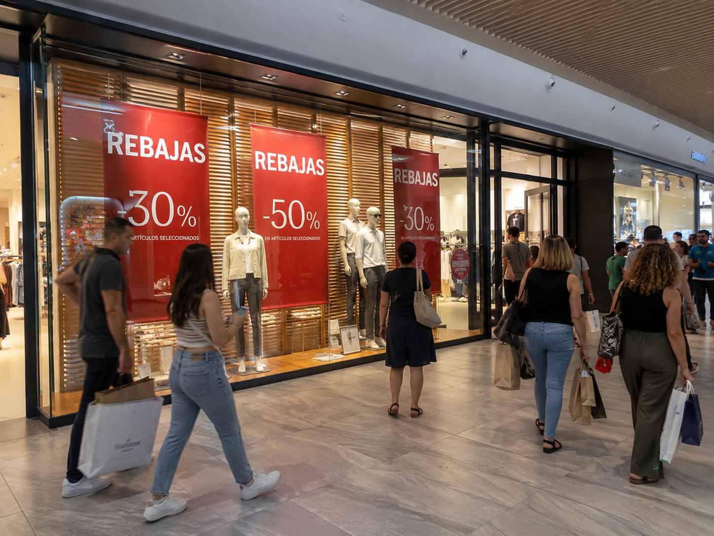 Rebajas en un establecimiento de un centro comercial.