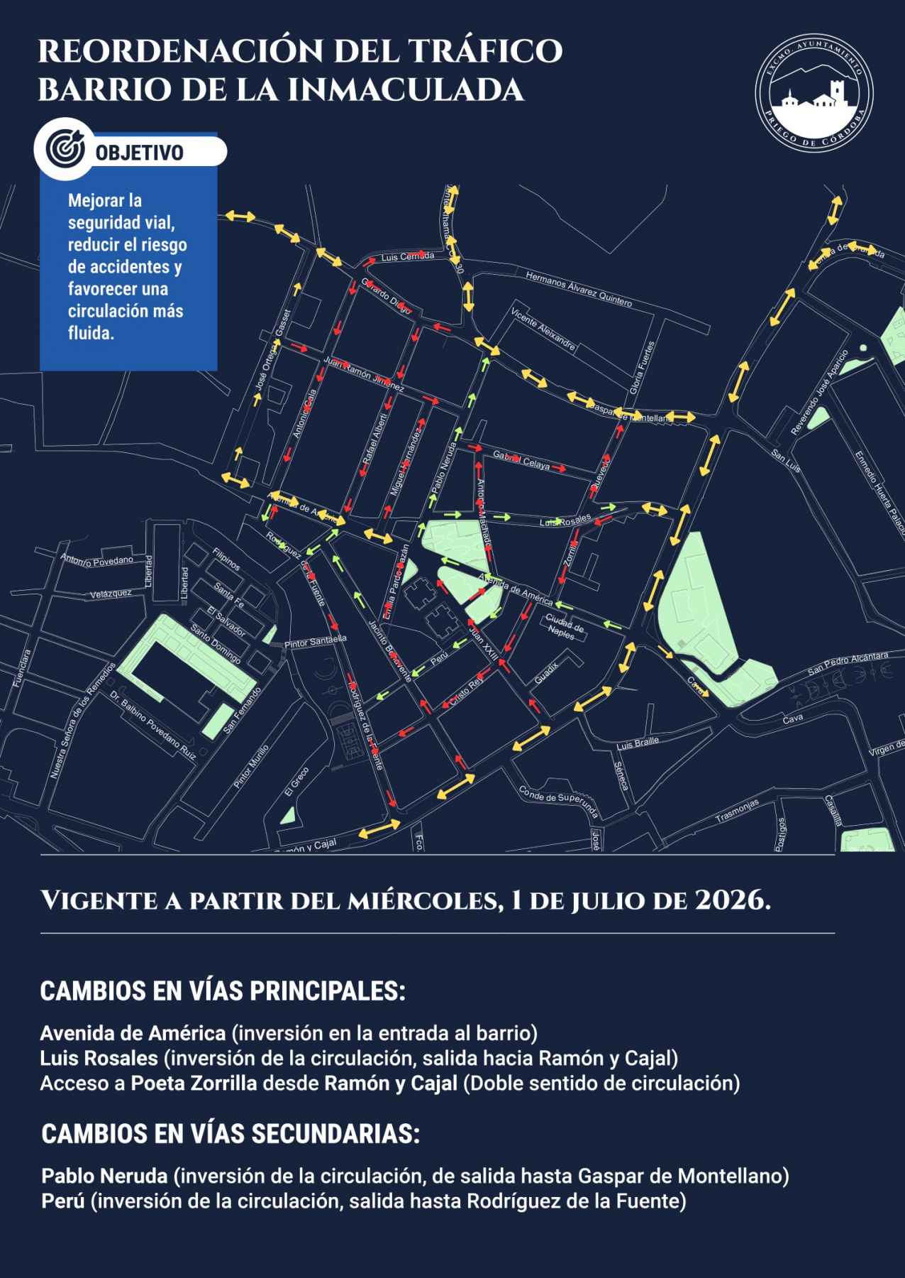 Plano de la nueva reordenación en la circulación viaria del barrio de La Inmaculada.