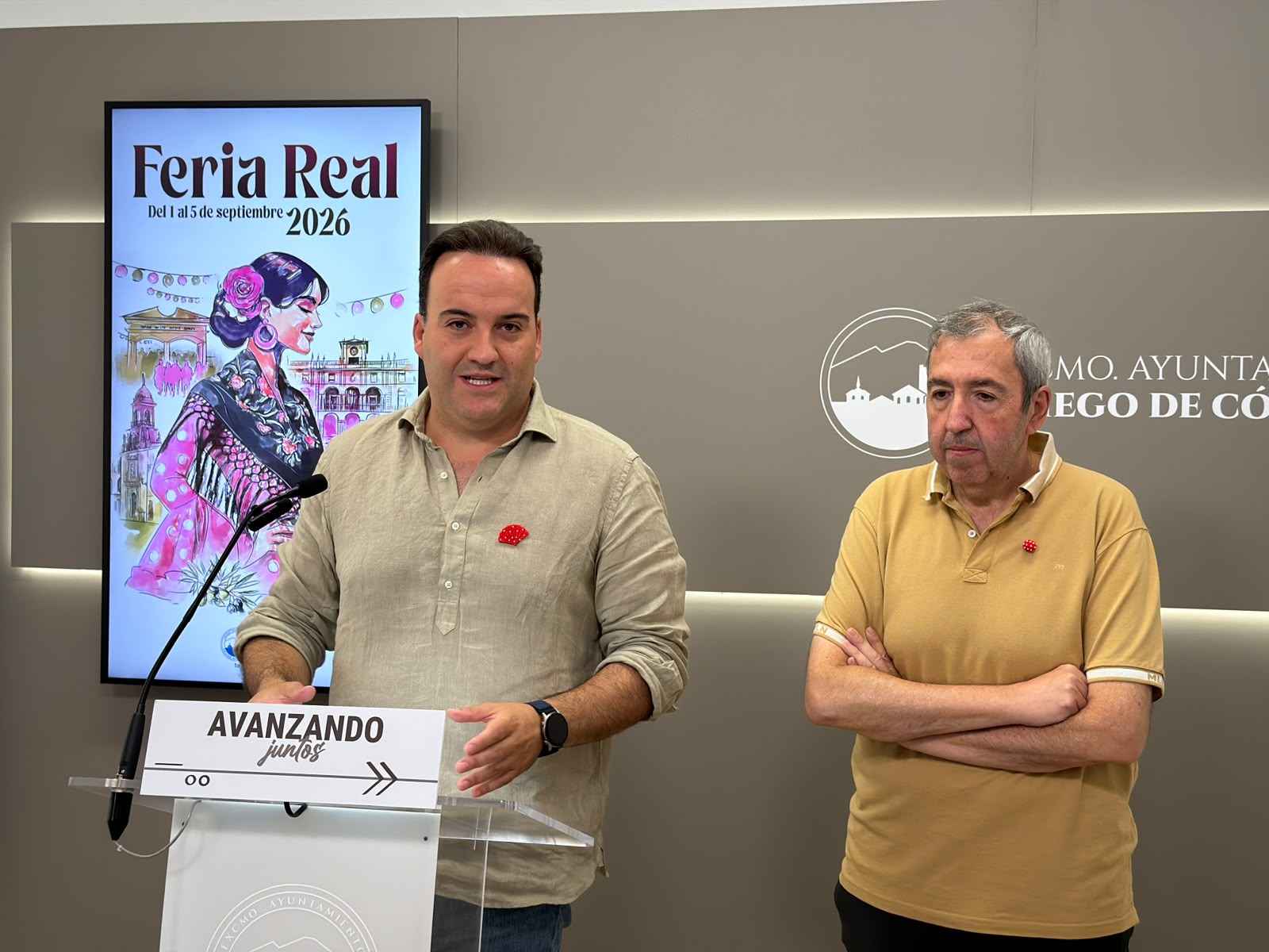 Valdivia y Navas durante la presentación de la Feria Real 2026.