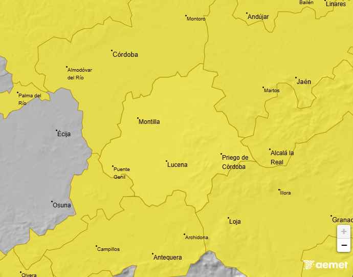 Mapa de avisos de la AEMET para hoy sábado.