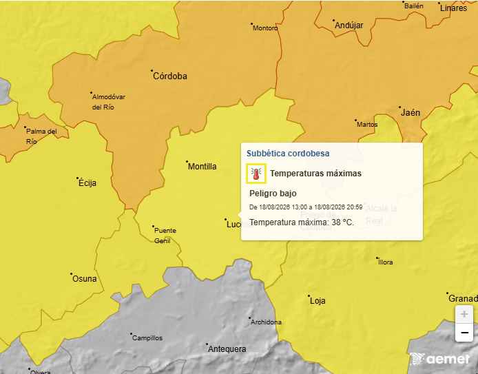 Mapa de avisos de la AEMET para hoy.