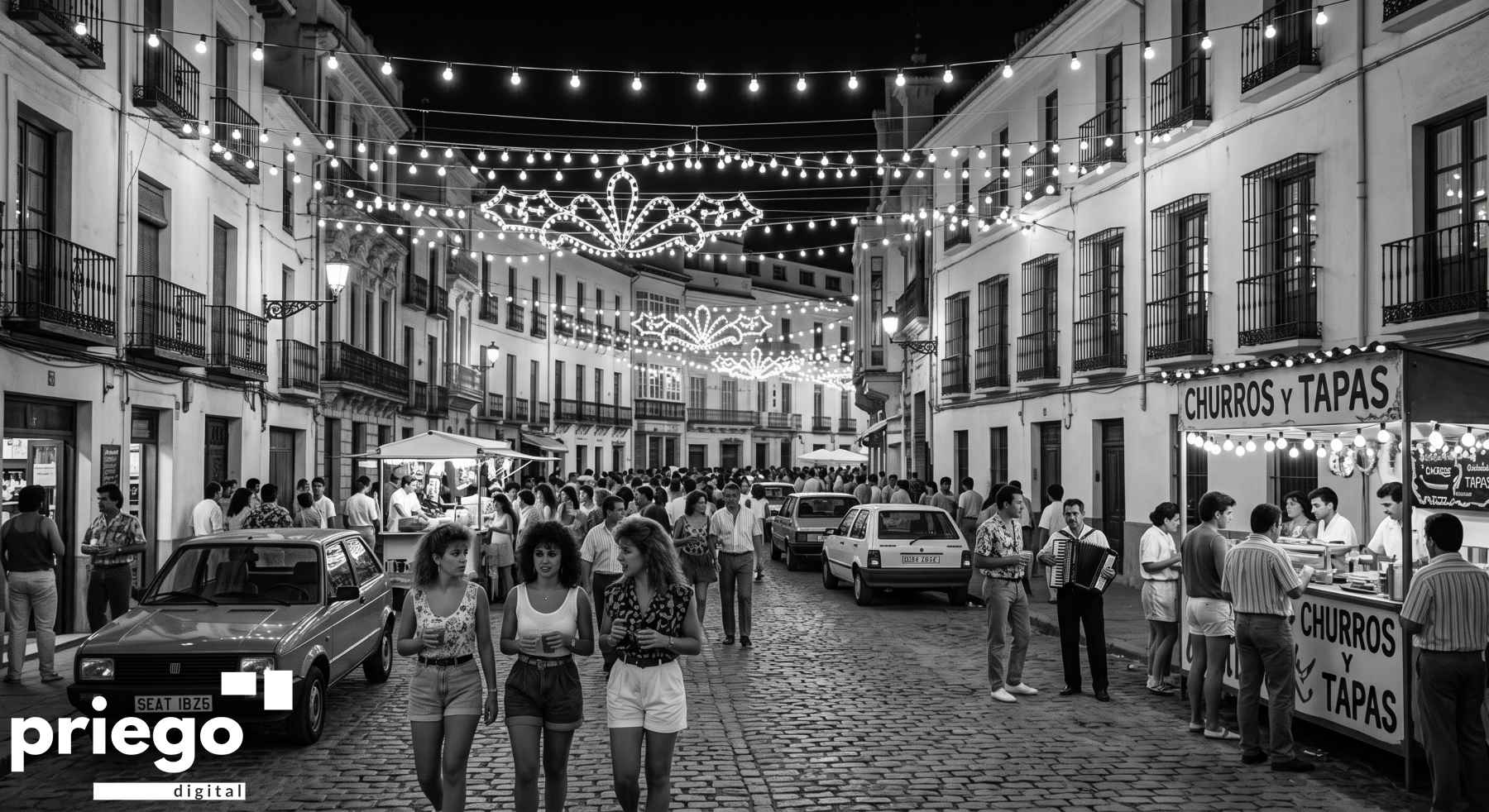 Recreación de la calle Río en feria generada con IA.