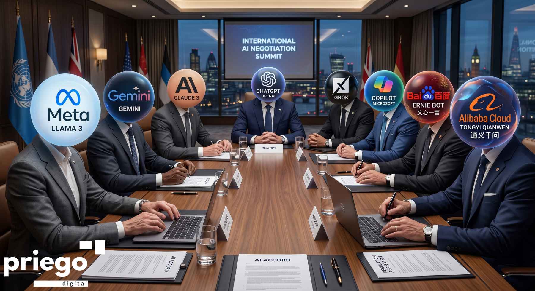Recreación de una reunión entre los "grandes" de la IA mundial.