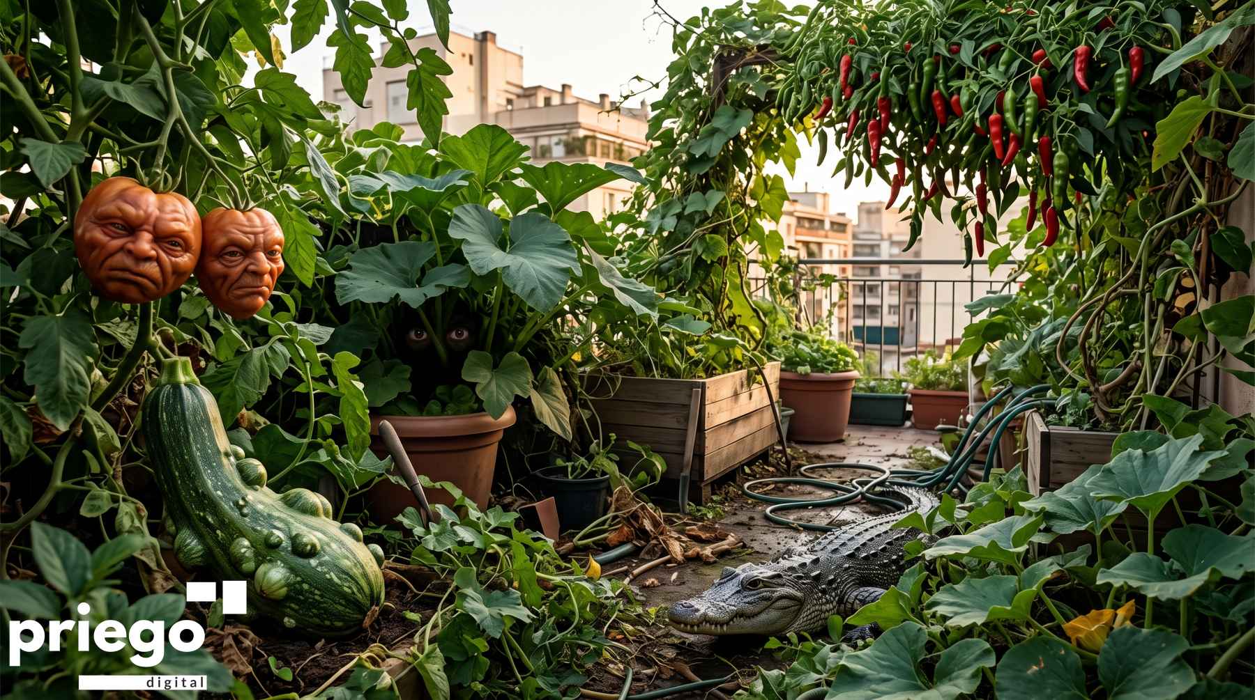Un huerto urbano convertido en selva en una terraza.