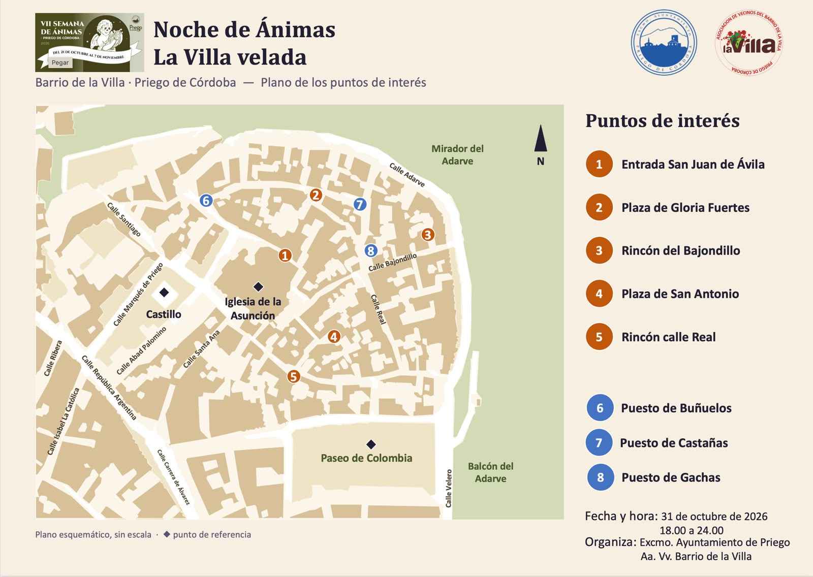 Plano de los puntos de interés de La Villa Velada.