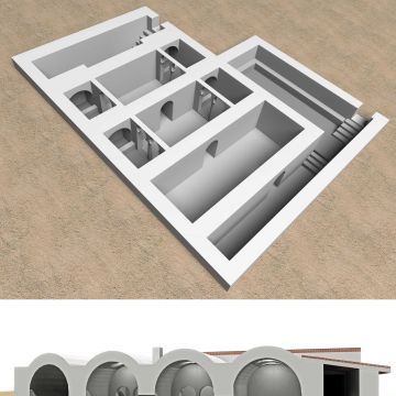 Reconstrucción 3D del interior de los baños. Planta y sección longitudinal. (Foto: Cedida)