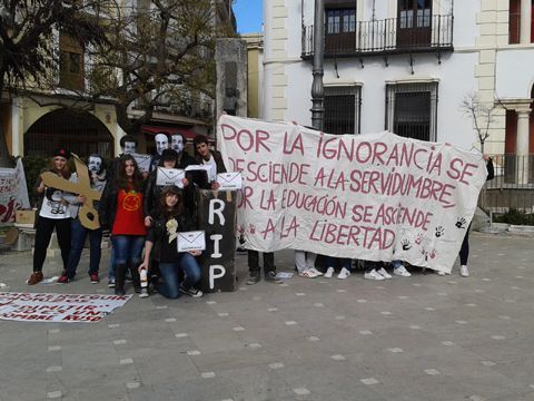 Participantes en la concentración celebrada en la plaza de la Constitución. (Foto: R. Cobo)