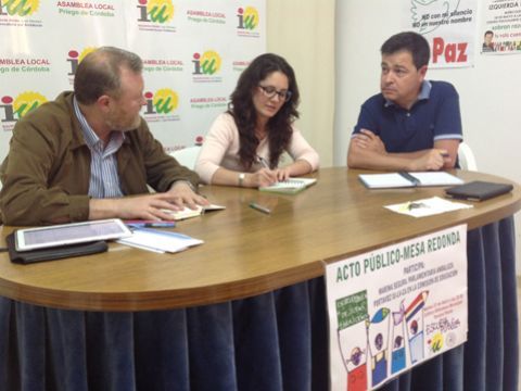 Francisco del Caño, Marina Segura y Manuel Rodríguez, ayer en la sede de IU. (Foto: Cedida)